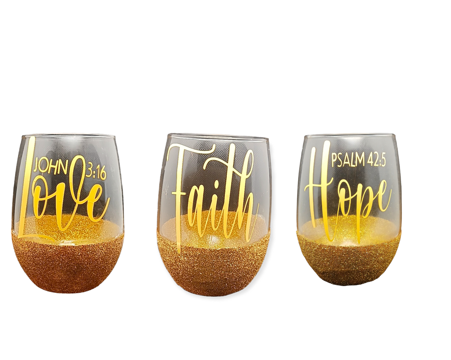 Hope Faith Love Glitter Wine Glass Collection