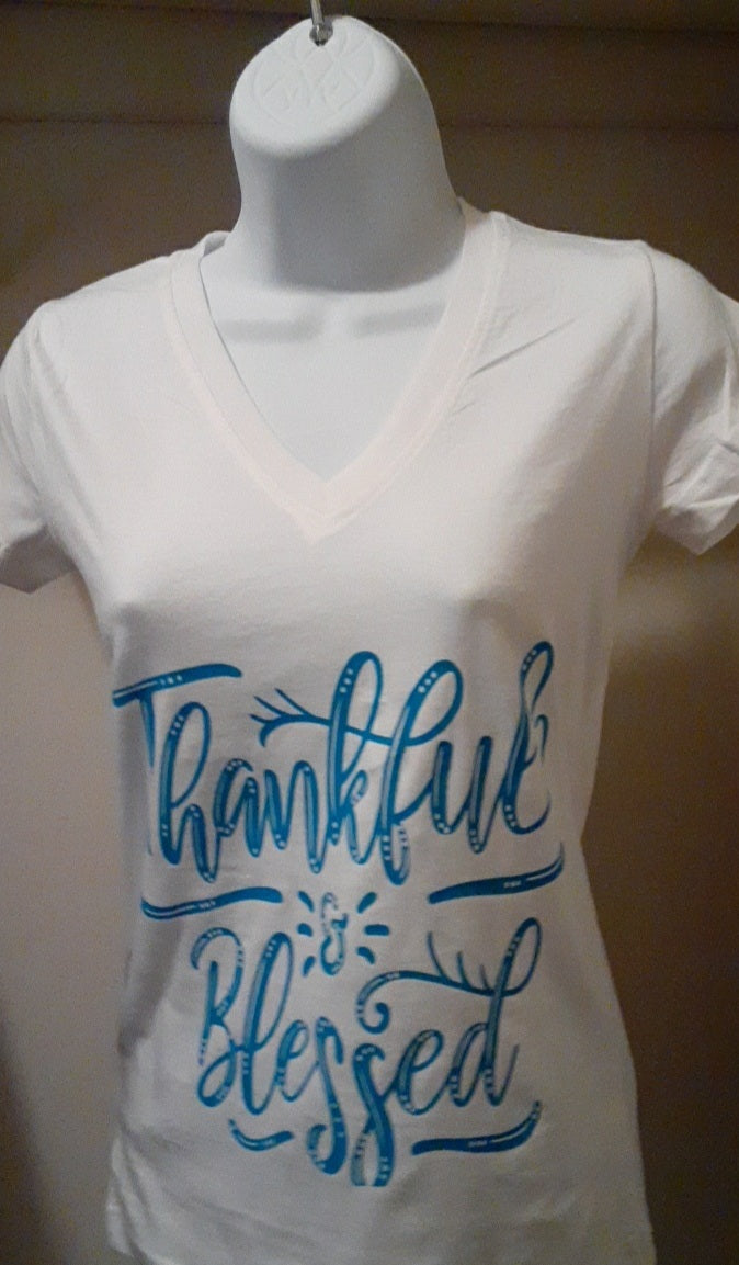 Thankful and Blessed V Neck T Shirt