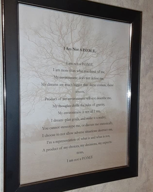 I Am Not A P.O.M.E ( Product of my Environment) Framed Poem