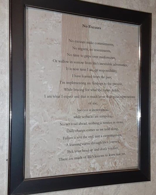 No Excuses Framed Poem