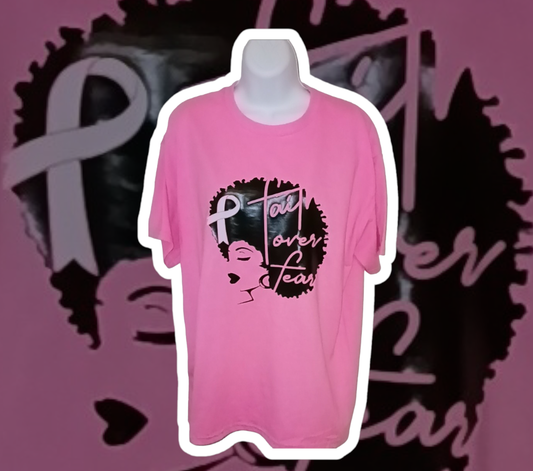 Faith Over Fear Afro Head Pink Ribbon Breast cancer T-Shirt